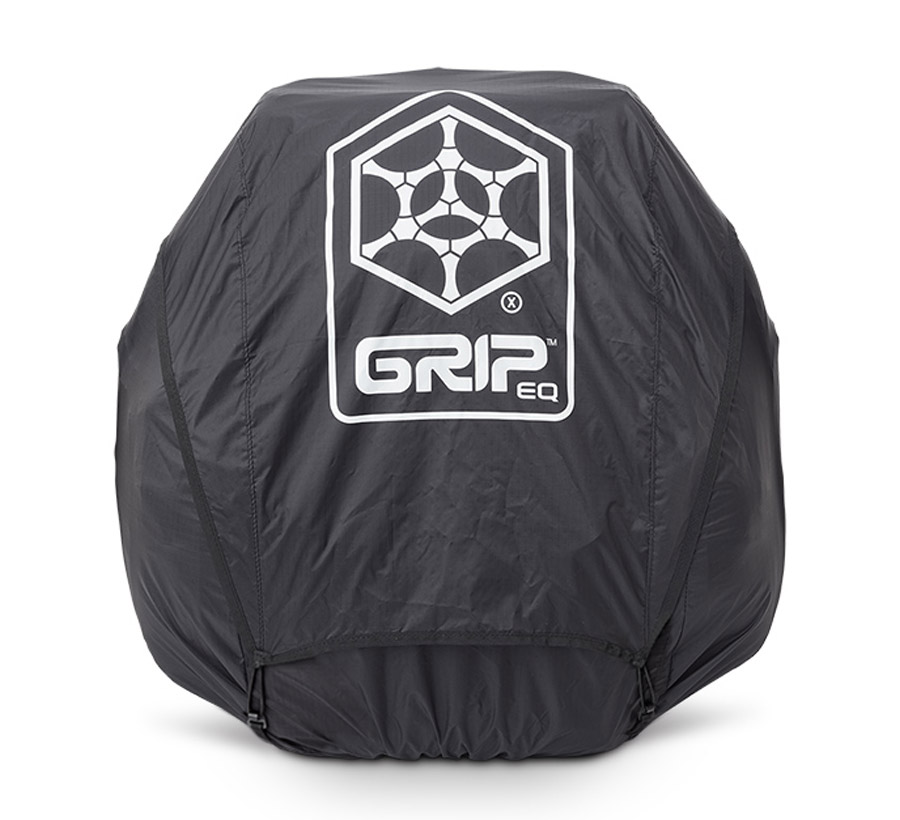A front view of the GRIPeq X rain cover with the front flap closed.