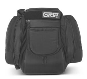 A black GRIPeq AX5 disc golf bag