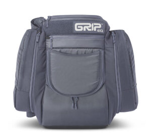 A gray GRIPeq AX5 disc golf bag