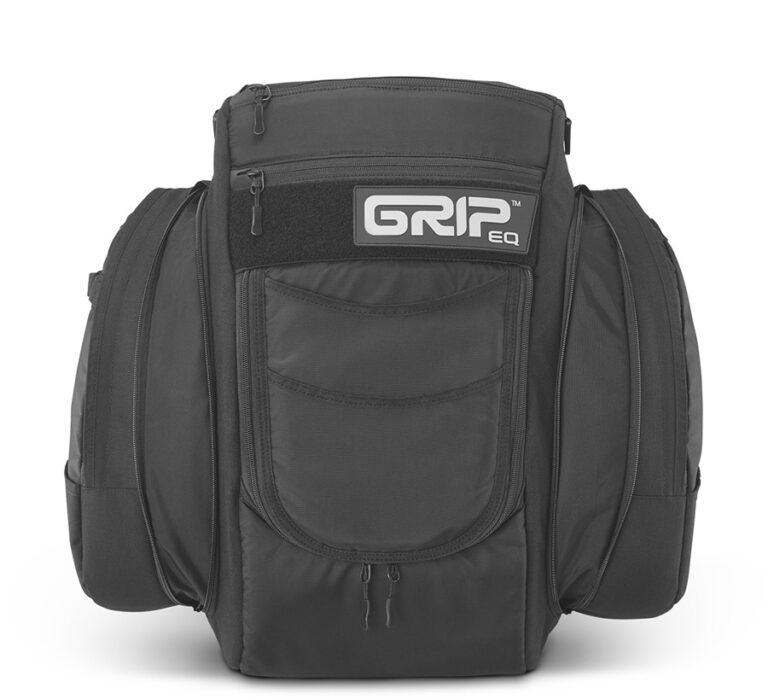 03_GRIPEQ_BX3_black_front_open A black GRIPeq BX3 disc golf bag