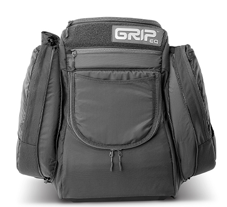 2019_AX4_coal_Front-open.jpg Black colored AX4 disc golf bag from GRIPeq