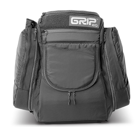 2019_AX4_coal_Front.jpg Black colored AX4 disc golf bag from GRIPeq