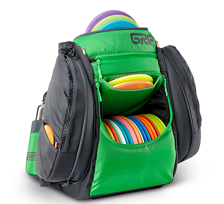 2019_AX4_grass_Side-loaded.jpg Green and black AX4 disc golf bag