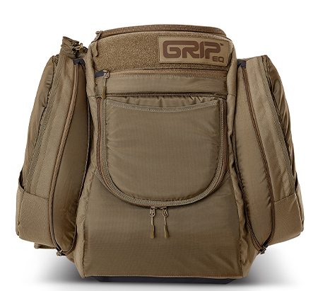 2019_AX4_sand_Front-open.jpg Sand brown AX4 disc golf bag