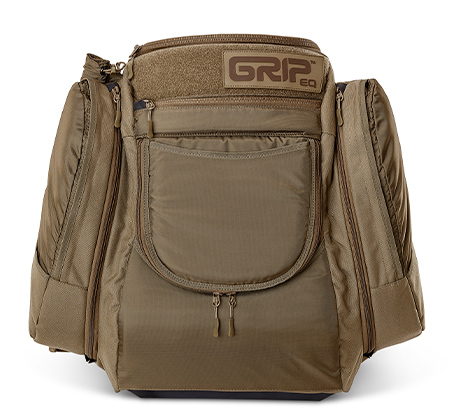 2019_AX4_sand_Front.jpg Sand brown AX4 disc golf bag