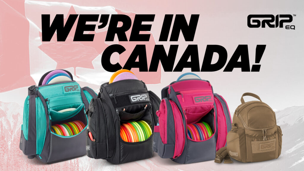 An image of 4 GRIPeq bags in front of the Canadian flag with the words: We're in Canada!