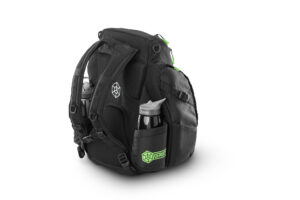 Black and green disc golf bag from GRIPeq and Discraft