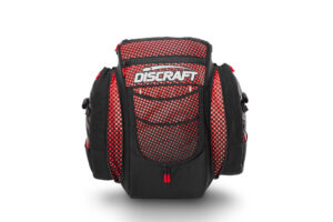 Black and red disc golf bag from GRIPeq and Discraft