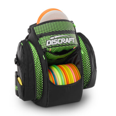 Green and black discraft dot disc golf bag