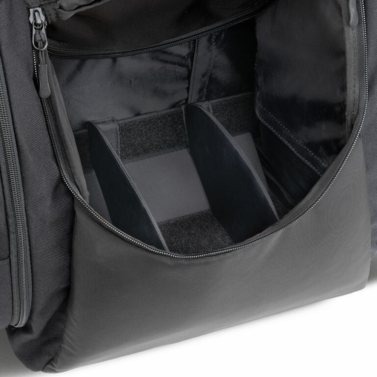 A close up image of a disc divider inserted into a bag.
