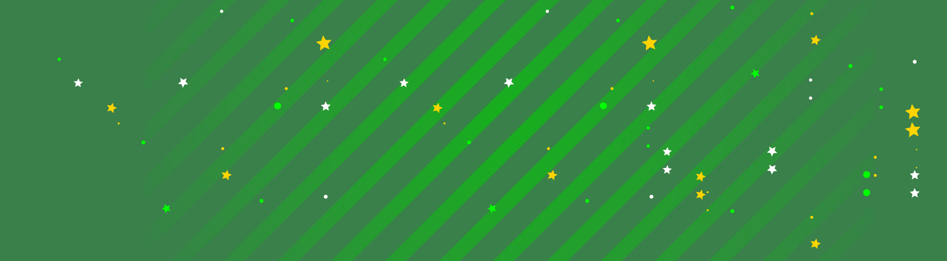 A green color field with stripes and falling snowflakes on it.