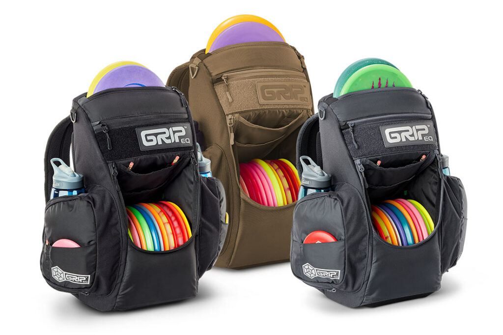 Three GRIPeq CS2 bags in black, gray, and sand color.