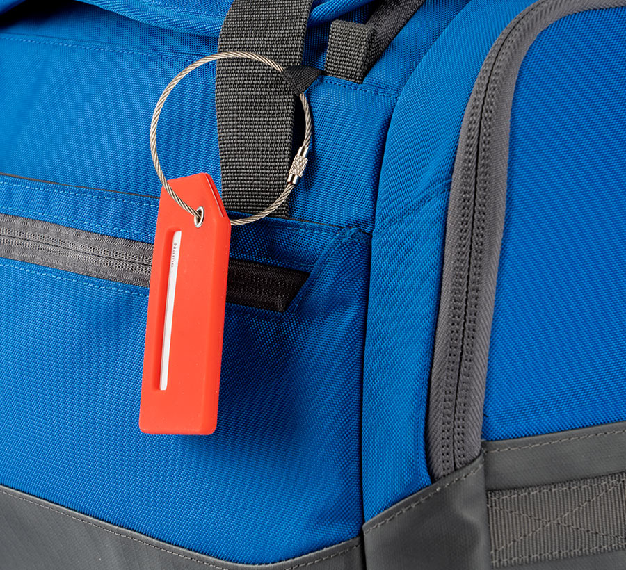 Blue ultimate sports duffel name tag