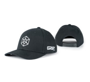 A black baseball cap with a white hex logo on the front. The backside of the hat is shown as well.