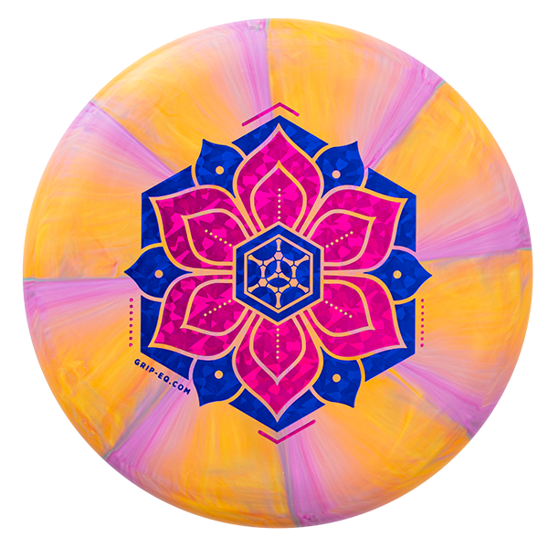 A disc with a lotus flower stamp on it.