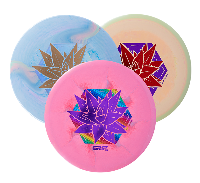 Three discs showing the agave foil stamps.